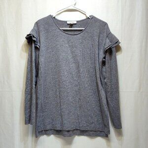 Calvin Klein Sweater Pullover Ruffle Shoulders Gray Knit Small Chest Measure 38"